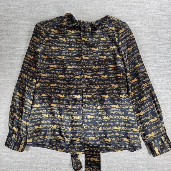 Vintage Evan-Picone Horse Print Tie Neck Blouse Size 16 Shoulder Pads Button Up - Picture 5 of 16